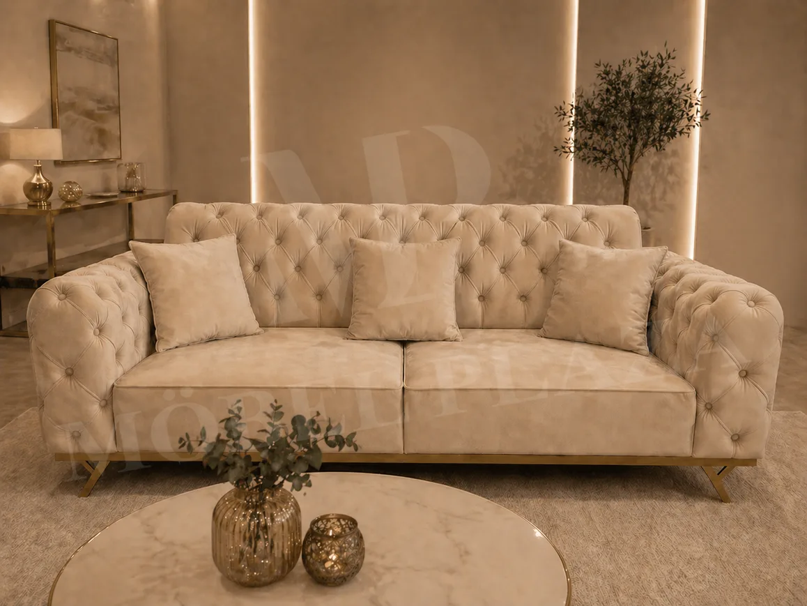 Beiges Chesterfield Sofa in Hamburg im exklusiven Showroom von Möbel Plaza