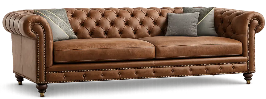 Chesterfield Sofa aus Leder in Hamburg mit klassischer Knopfheftung bei Möbel Plaza
