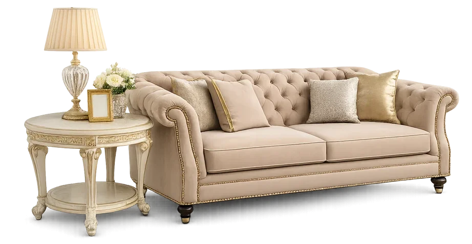 Chesterfield Sofa mit Beistelltisch im luxuriösen Design bei Möbel Plaza Hamburg