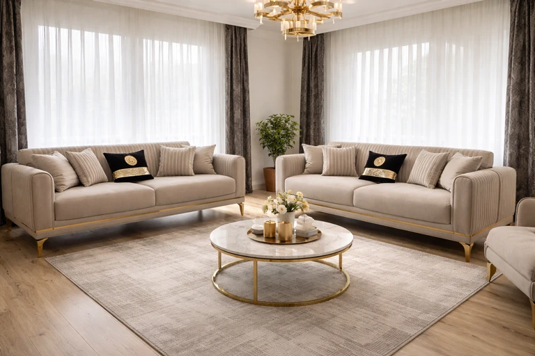 Wohnzimmer mit eleganten Sofas in Hamburg bei Möbel Plaza mit modernem Design